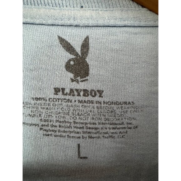 Playboy Long Sleeve Mens L Blue Graphic Logo Tee 100% Cotton Crewneck Honduras - Picture 3 of 5